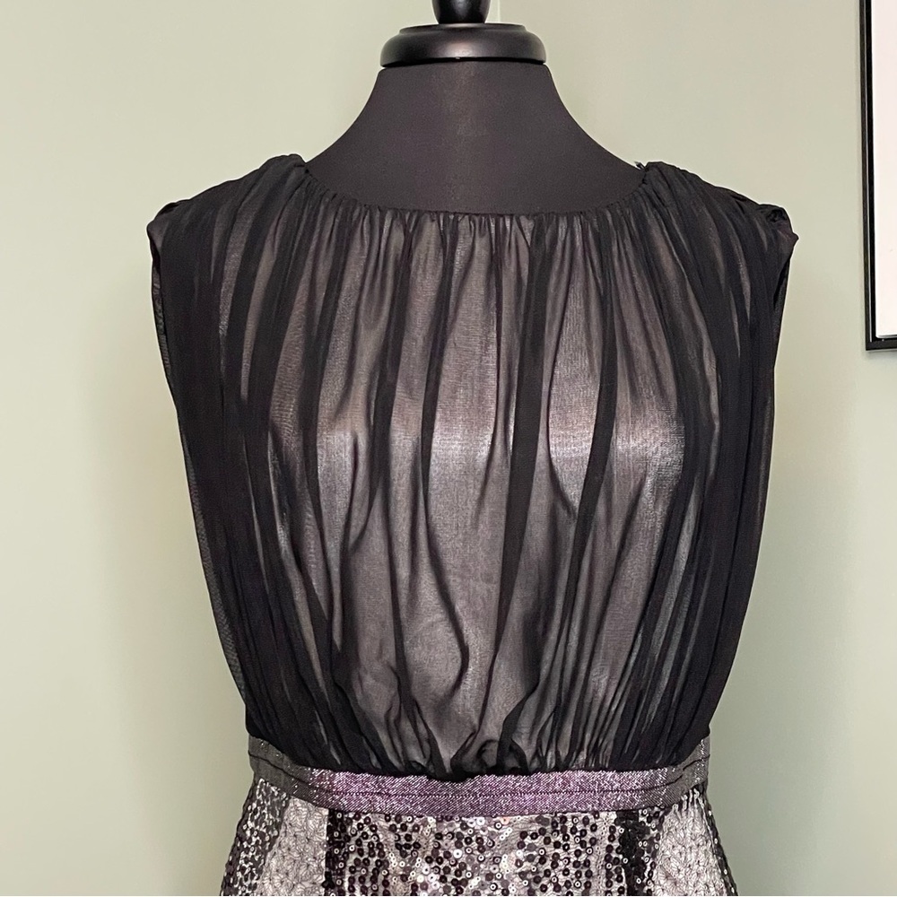 Jax Sheer & Sequin Sheath Dress Black & Silver Size 10 - Picture 2 of 11